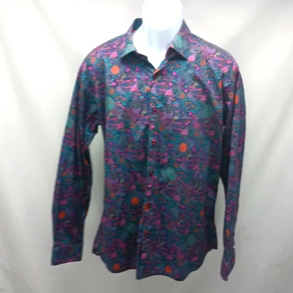 Jared Lang Vibrant Purple and Blue Floral Casual Button Down Shirt Mens XL - Picture 2 of 8
